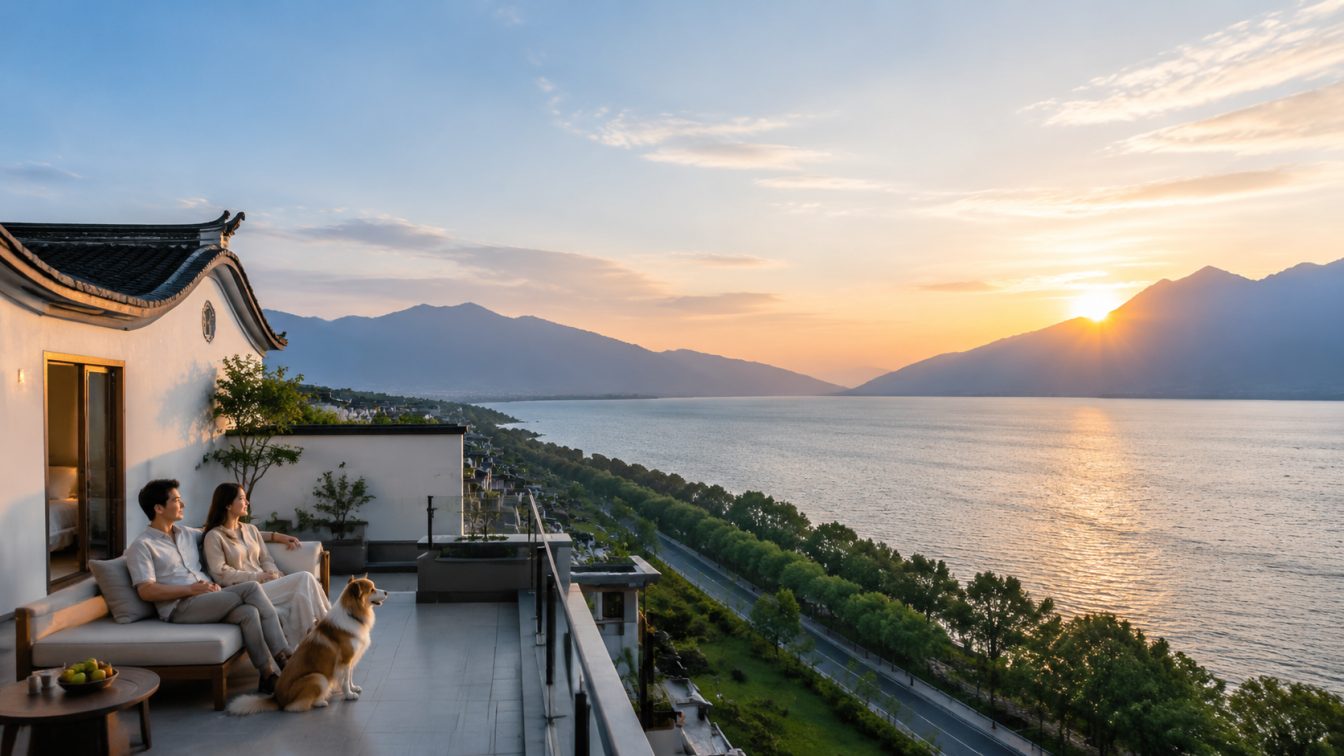 普洱携宠住进洱海落日